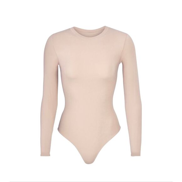Skims Fits Everybody Crewneck Bodysuit M Cream Long Sleeve - Picture 1 of 5
